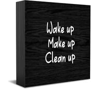 Wake Up Make Up Clean Up New Home Decor Rustic Gift Ideas Wood Sign Desk Shelf Farmhouse Room Decorations 5 × 5 Inch