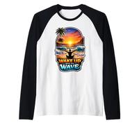 Wake Up with The Wave Sunrise Meditating Raglan Baseball Tee