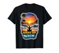 Wake Up with The Wave Sunrise Meditating Value Graphic T-Shirt, Men, Black, L