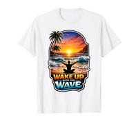 Wake Up with The Wave Sunrise Meditating Value Graphic T-Shirt, Men, White, XL