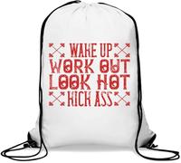 Wake up. Work out. Look hot. Kick ass Gym Sack Casual Drawstring Bag White