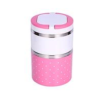 Wakects 2 Layer Stainless Steel Insulation Lunch Box, Thermal Food Container with Double Handles and Silicone Ring for Hot Meal, Pink, 930ml Capacity, 4.3 X 6.7in