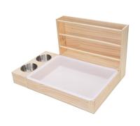 Wakects 3 in 1 Wooden Feeder Box with Litter Box and 2 Bowls Large Capacity Preventing Waste for Guinea Rabbit Chinchilla Hamster
