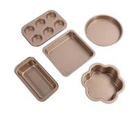 Wakects 6pcs Bakeware Set Multifunctional Design, Carbon Steel Baking Pans with Gray Silicone Handles, Recipe Booklet Included, Even Heat Distribution for Toast Muffin Pizza (Golden)