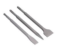 Wakects Chisel Kit Chisel Set Bit Set 3pcs Carbon Steel Scaling Flat Point Rotating Hammer Drill Bits with Extended Length Standard Shank for Tile Concrete (SDS Plus (Round Handle))