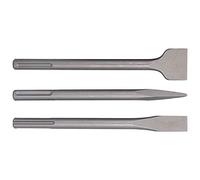 Wakects Chisel Kit Chisel Set Bit Set 3pcs Carbon Steel Scaling Flat Point Rotating Hammer Drill Bits with Extended Length Standard Shank for Tile Concrete (SDS MAX (Five pits))