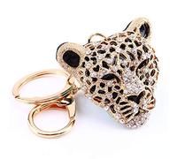 Wakects Cute Leopard Head Diamond Keychain, Rhinestone Leopard Head Keyring Key Holder Sparkling Rhinestone Crystal Charming Decoration Adornment for Wallets Handbags Woman Lady Girlfriend 5.1×5cm