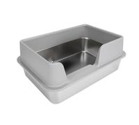 Wakects Enclosed Litter Box, Stainless Steel Covered Litter Box with Lid Side Entry Design Small to Medium Pets for Cats Rabbit Bunny Guinea Pig (Small Size Grey)