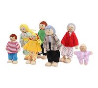 Wakects Family Doll Set, Wooden Miniature Doll House Family Dollhouse People Playset Accessories Set Grandpa, Grandma, Mom, Dad, Sister, (Puppet 7)