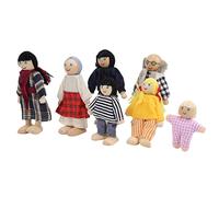 Wakects Family Doll Set, Wooden Miniature Doll House Family Dollhouse People Playset Accessories Set Grandpa, Grandma, Mom, Dad, Sister, (New puppet 7-piece)