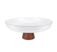 Wakects Footed Fruit Bowl, Glass Oak Wood Pedestal, 10.4in | Countertop Serving Dish, Clear Contents At A Glance, Key And Candy Storage Organizer Entryway