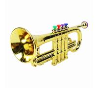 Wakects Kid Trumpet Toy, Educational Musical Instrument with 4 Colored Keys for Children, Gold Plastic Trumpet for Hand Coordination and Flexibility Training