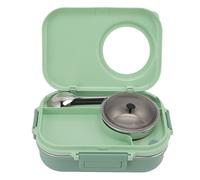 Wakects Lunch Box, 1100ml Double Layer Stainless Steel Box Food Container with 3 Compartment Liner Soup Bowl Chopsticks Spoon for Adults Kids (Green)