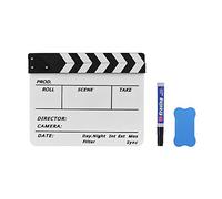 Wakects Professional Acrylic Clapboard Slate Clapperboard Director Board with Marker Pen and Eraser for Film TV Advertising (White & Black Stick)