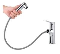 Wakects Pull Out Bathroom Faucet, Kitchen Sink Tap Mixer with Pull Out Spray Brass Cold Hot Mixer Tap with 3 Spary Modes Ceramic Valve for Home Bar (Electrosilvering)