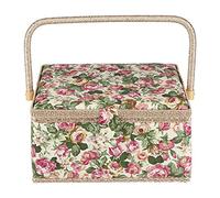 Wakects Sewing Basket for Sewing Supplies, Rustic Rose Print Sewing Box Large Cotton Plastic Wood Storage Organizer Portable Bag 12.0 x 9.1 x 6.1inch