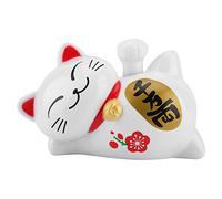 Wakects Solar Powered Lucky Cat, with Wealth Pattern Good Luck Wealth Coming Japanese Lucky Cat, Arm Can Swing Lazy Lying Cat Feng Shui Decoration for Home Store(Tens of thousands)