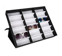 Wakects Sunglasses Organiser, 18 Grids Sunglasses Storage Holder Box Sunglasses Display Case Eyeglasses Storage Organizer Eyewear Storage Box Display Rack for Home Black 18.7 x 14.7 x 2.4 inch