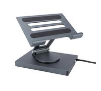 Wakects Tablet Stand with USB C Hub Aluminum Alloy Docking Station Stand 7 in 1 with 4K 30Hz 100W PD USB 3.0 RJ45 360 Foldable for Laptop Tablet Home Office Desk