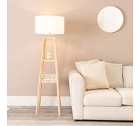 ValueLights | Natural Wood 2 Storage Shelf Floor Lamp with White Fabric Lampshade Living Room Light | Floor Lamps, Home Décor & Improvement Essential | Included LED Bulb