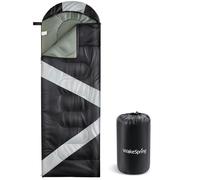 WakeSpring 3-Season Sleeping Bag for Camping - Windproof & Water-Repellent (170T Shell) - 1.2kg Lightweight & Portable - Zip-Together Double Size for Couples & Families (Black&Grey)