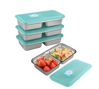 WakiHong 4 Pcs 2 Compartments Stainless Steel Bento Box with Leakproof Lids