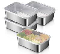WakiHong 4pcs Stainless Steel Food Containers Stainless Steel Containers With Lids Meal Prep Container,for Lunch,Leftovers,Freezer Safe (1100 ml)