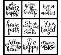 WakiHong 9 Pcs Word Stencils - Reusable Plastic Motivational & Alphabet Templates for DIY Craft, Floors, Furniture, Windows & Wood