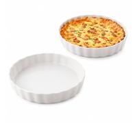 WakiHong Set of 2 White Porcelain Quiche Dish 14 cm Porcelain Pie Dish