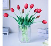 WAKISAKI 16-inch Premium Real Touch Fake Tulips Artificial Flowers with Buds, Flexible Stem Easy to Shape, Faux Tulips for Home Decor Indoor (Vase not Included), 10-Pack Set of Passion Red