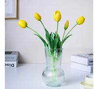 WAKISAKI 16-inch Premium Real Touch Fake Tulips, Artificial Flowers with Buds, Flexible Stem Easy to Shape, Faux Tulips (Vase not Included), 5-Pack Set of Lemonade Yellow