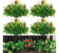 WAKISAKI 4 Pack of 9-Bundle Multi-Species Realistic Faux Plants Artificial Flowers for Outdoors Planters, UV-Resistant for All Weather (Orange & Yellow, 36)