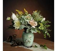 WAKISAKI Faux Flowers in Vase, Artificial Flower Arrangement Decoration for Home Kitchen Living Dinning Room Coffee Table Centerpieces Farmhouse Deco (Green)