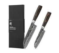 Wakoli EDIB Essentials 2-Piece Damascus Kitchen Knife Set, Santoku Knives, 67 Layers Damascus Steel with VG-10 Core, Professional Kitchen Knives with Pakkawood Handle, Gift Box & Finger Guard