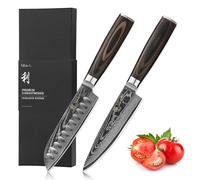 Wakoli EDIB Essentials Kitchen Knife Set, 2 Piece Small Chef Knife and Santoku Knife - 67 Layers Genuine Damascus Steel with VG-10 Core, Chef Knives Set for Kitchen with Pakkawood Handle in Gift Box