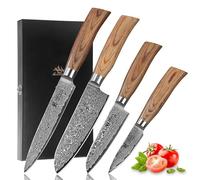 Wakoli EDIB Pro 4-Pieces Damascus Knife Set | Meat Knife, Santoku & Paring Knives Made from 67 Layers Damascus Steel with VG-10 Core | Chef's Knives with Pakkawood Handles in Wooden Gift Box