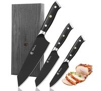 Wakoli Titanium Noir 3-Piece Kiritsuke Kitchen Knife Set with G10 Handles | made from 5Cr15MoV stainless steel, 12-14° edge, 55±1 HRC, for meat, vegetables and herbs, wooden gift box, finger guard