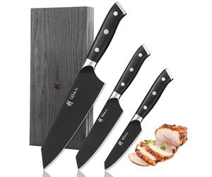 Wakoli Titanium Noir 3-Piece Kiritsuke Kitchen Knife Set with G10 Handles | made from 5Cr15MoV stainless steel, 12-14° edge, 55±1 HRC, for meat, vegetables and herbs, wooden gift box, finger guard