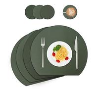 WAKOSAN Leather Placemats and Coasters, Washable Round, Place Mats for Kitchen Dining Table, Set of 4 (Semicircle, Green)
