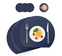 WAKOSAN Leather Placemats and Coasters, Washable, Table Decoration, Set of 4 (Semicircle, Blue)