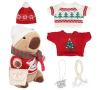 WAKSUN Capybara Plush with 10 Pcs Clothes & Accessories,Christmas Stuffed Animals, 10.2 in Cute Capybara Plush Toys,Birthday Gifts&Dress Up Cute Plushies for Boys/Girls(Christmasi-Red)
