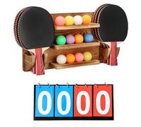 WAKUBON Ping Pong Paddle Holder Wall Mount Storage Rack - Table Tennis Racket Display Accessories Organizer - Holds 6 Paddles and 12 Balls - with Flip Scoreboard