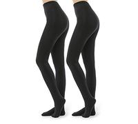 WAKUNA 2 Pairs Fleece Lined Tights for Women - 100D Opaque Warm Winter Pantyhose (S,2Black)