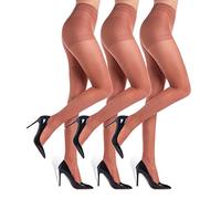 WAKUNA 3 Pairs Women's Sheer Tights - 20D Control Top Nylon Pantyhose with Reinforced Toes (Coffee, S)
