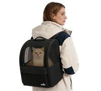 Wakytu Cat Carrier Dog Backpack, steel wire frame for higher stability, 600D durable Oxford fabric, cat and dog carrier backpacks for travel (Black, 2-7kg)