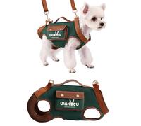 Wakytu Dog Lift Harness Dog Carrier Dog VES Harness Adjustable Dog Leash with Small Puppy Treat Bag（Green,S）