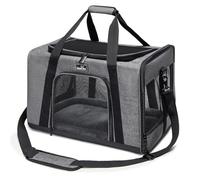 Wakytu Pet Carrier Bag for Small Medium Cats and Dogs, Foldable Cat Travel Carrier Bag, Soft-Sided Dog Carrier with Adequate Ventilation, 3 Entrance, Locking Safety Zippers