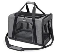 Wakytu, Pet Carrier for Cats and Small Dogs Travel Carrier with Proper Ventilation, 5 Mesh Windows, 3 Entrances, Zippers with Safety Lock, Padded Shoulder Strap, Medium
