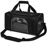 Wakytu TSA Approved Pet Carrier for Small Medium Cats and Dogs | Dog Carrier with Adequate Ventilation | 4 Mesh Windows, 3 Entrance, Locking Safety Zippers, Padded Shoulder Strap, Black