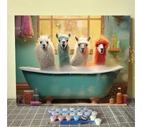 Walarky Alpaca Paint by Numbers Llama Take a Shower Paint by Numbers Bathtub Paint by Numbers Soap DIY Acrylic Watercolor Paint Home Decoration for Beginner Canvas Kits 16''x20''Inch（Without Frame